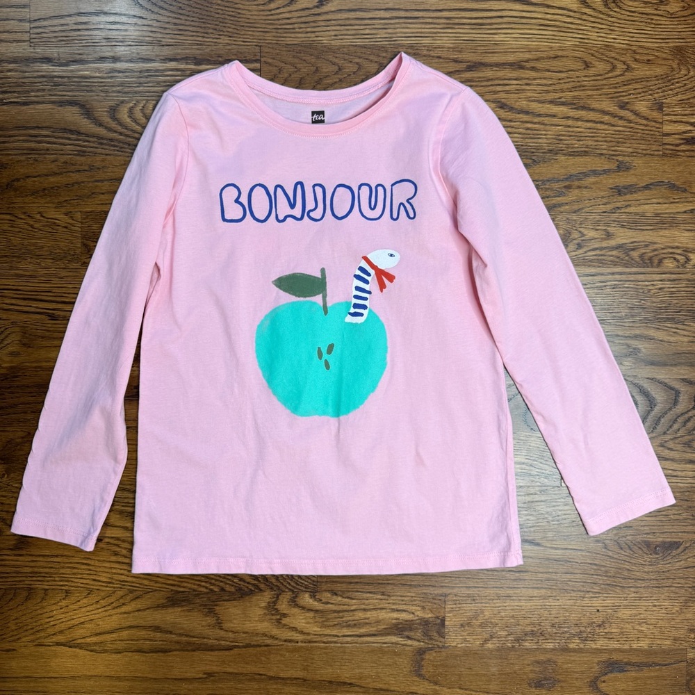 Tea Collection Girls Bonjour Au Revoir French Collection Pink Cotton Jersey Tee